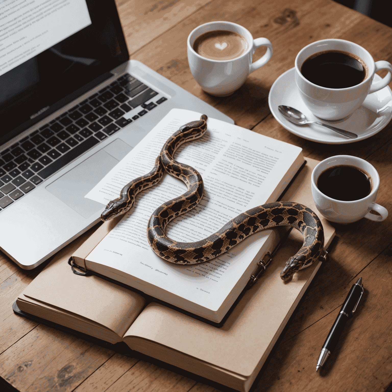 Una imagen que muestra un libro de Python junto a una taza de café y una laptop, representando el inicio del viaje de programación