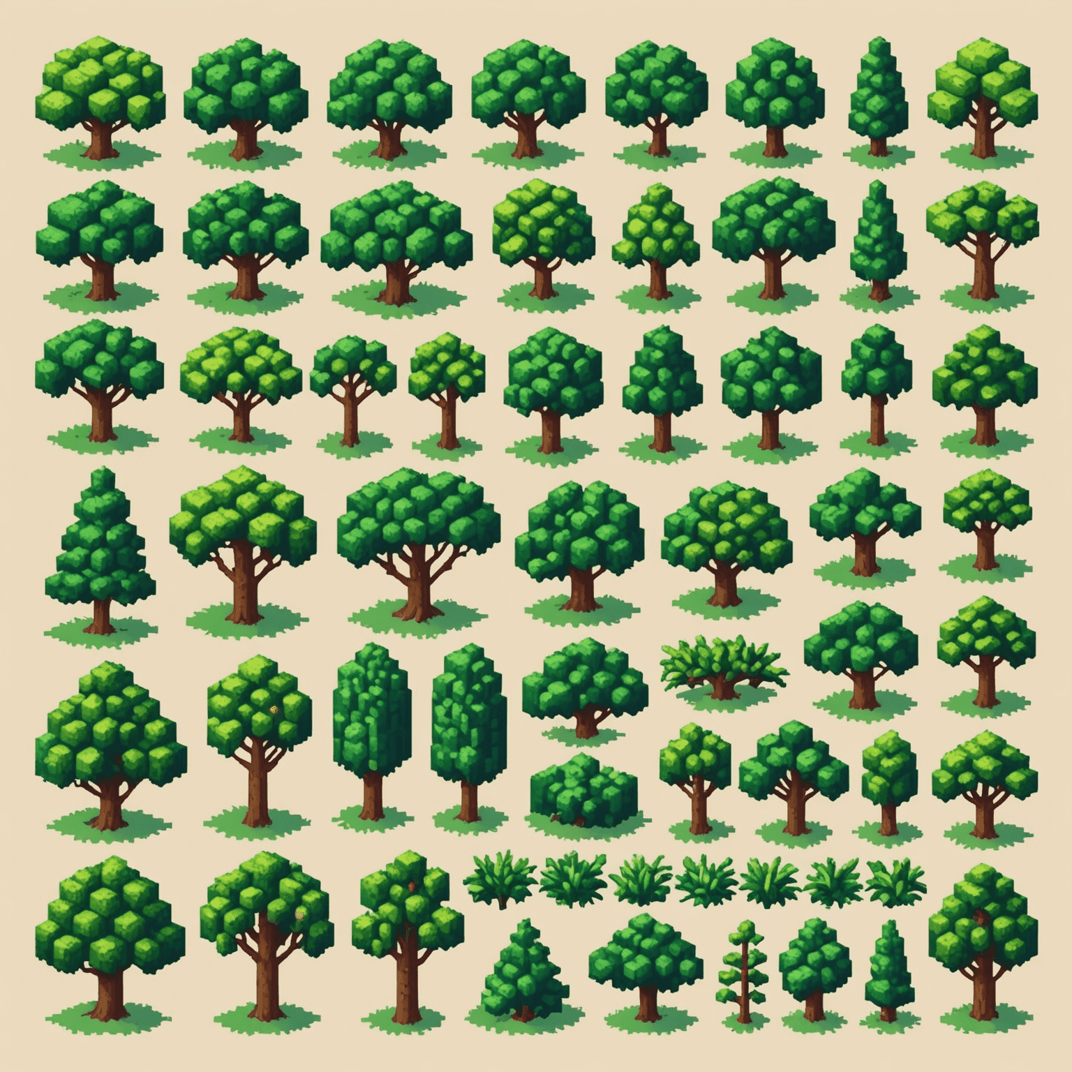 Ilustración de diferentes estructuras de datos como arrays, listas y árboles en estilo pixel art